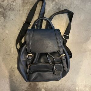 Navy Blue Leather Backpack